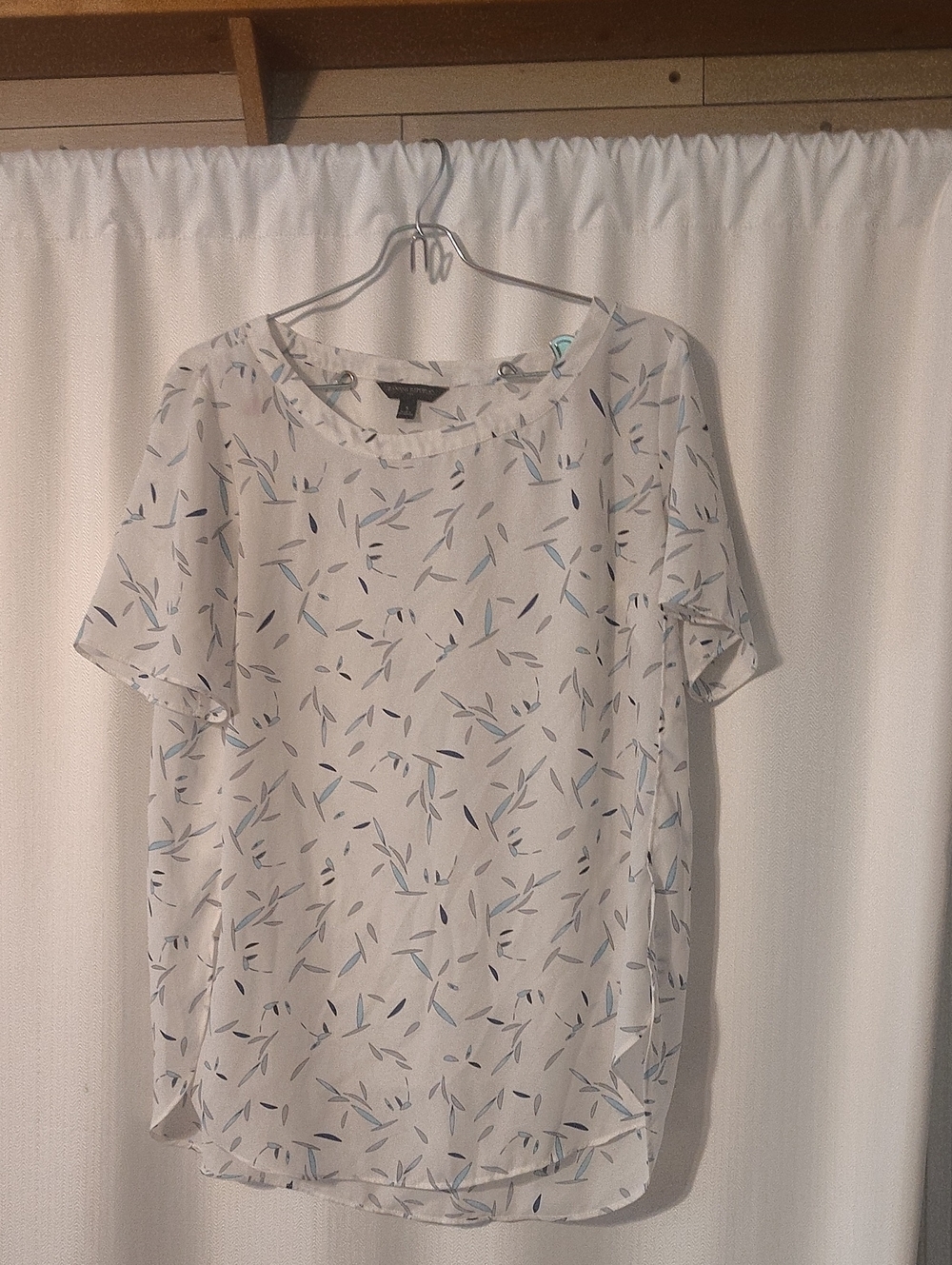 Banana Republic Cream Blouse with Pale Blue Leaf Print